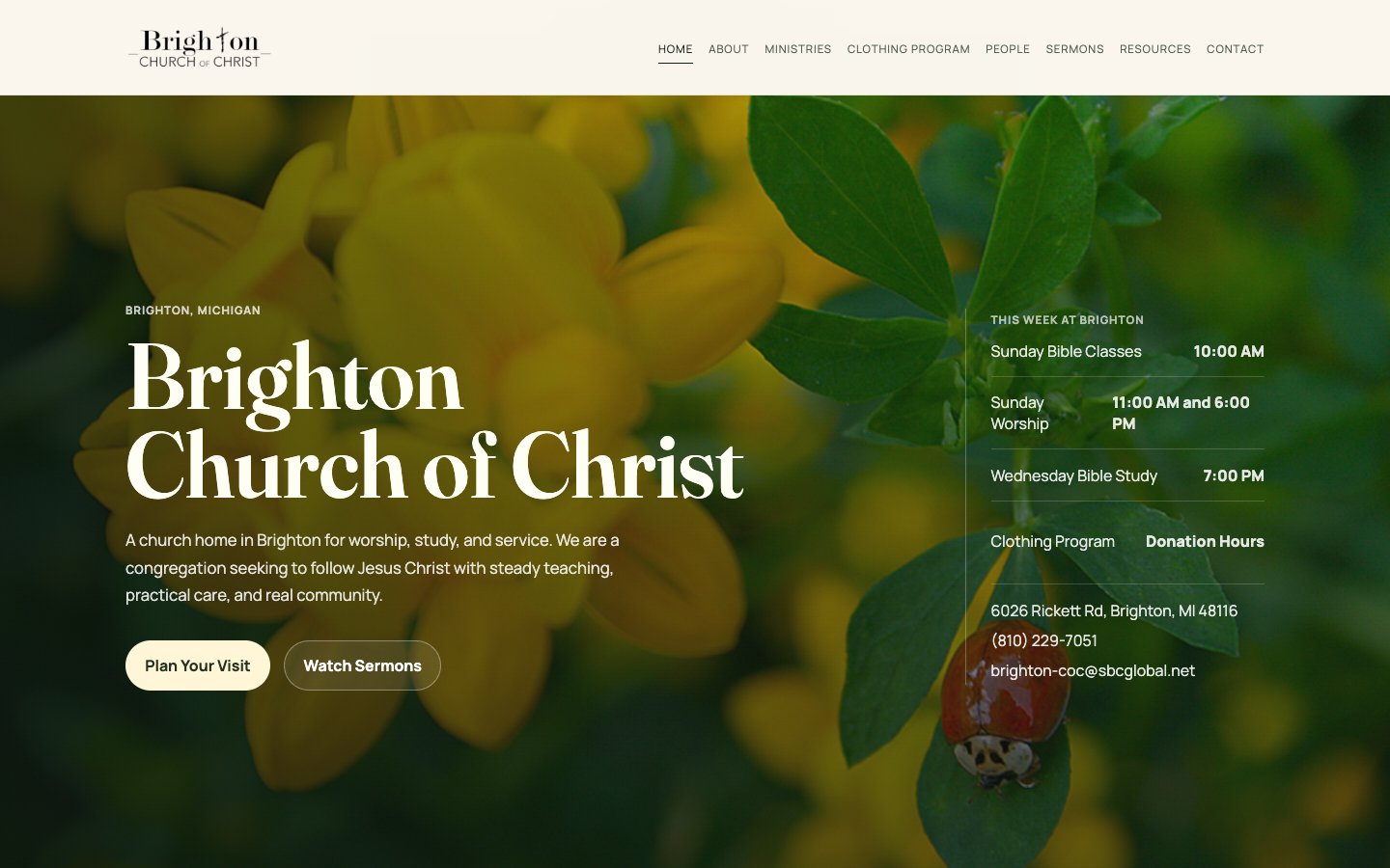 Homepage snapshot of Brighton Church of Christ